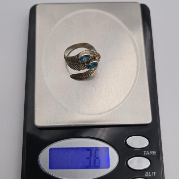 Size 8 Sterling Silver Aquamarine Gems Brass Accent Ring A3196 - Picture 10 of 10